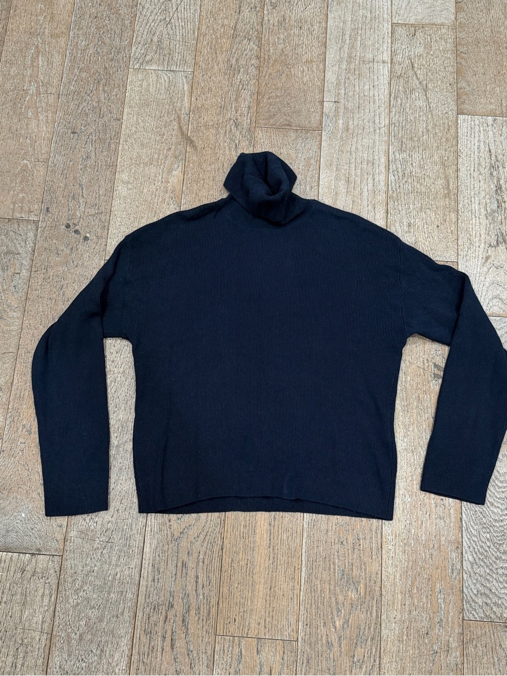 NAADAM Ribbed Knit Turtleneck Sweater Navy Blue Wool Cashmere Blend Size M